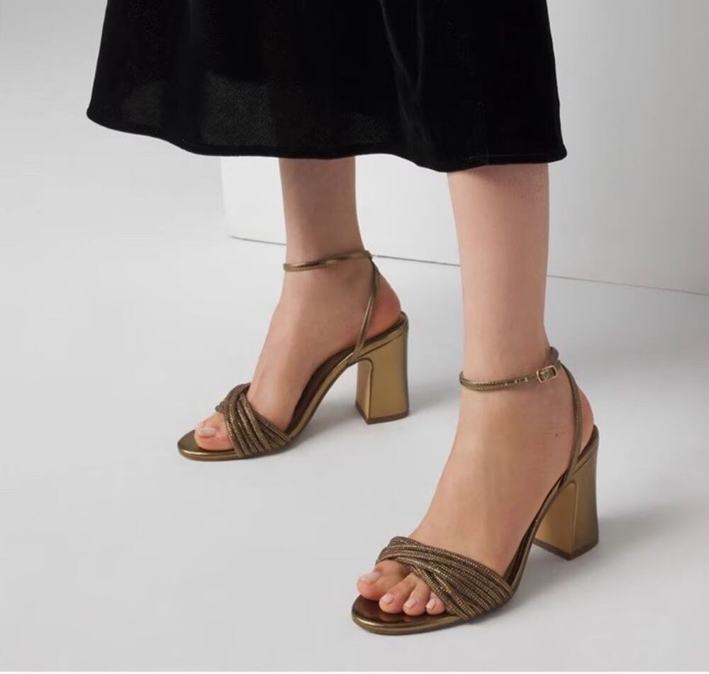 WHBM Crystal Embellished Strappy Heels Bronze Metallic Size 8